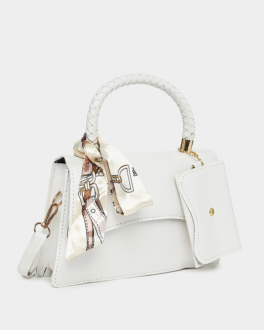 Metallic White Ribbon Design Sling bag