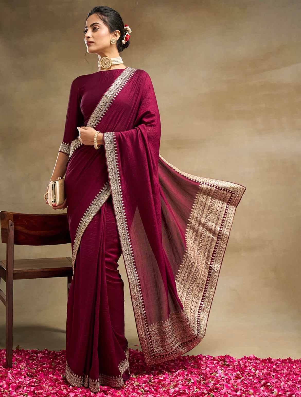 Embroidered Saree with unstitched blouse